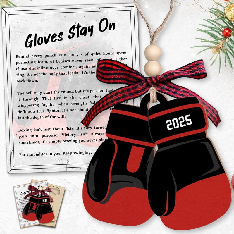 MAPDTWO Boxing Ornament - Boxing Glove Ornaments, Boxer Gloves Ornaments - Sports Boxer Gifts for Men, Women, Teenage Boys, Kids - Wood Christmas Ornament 2025 with Card - Image 1